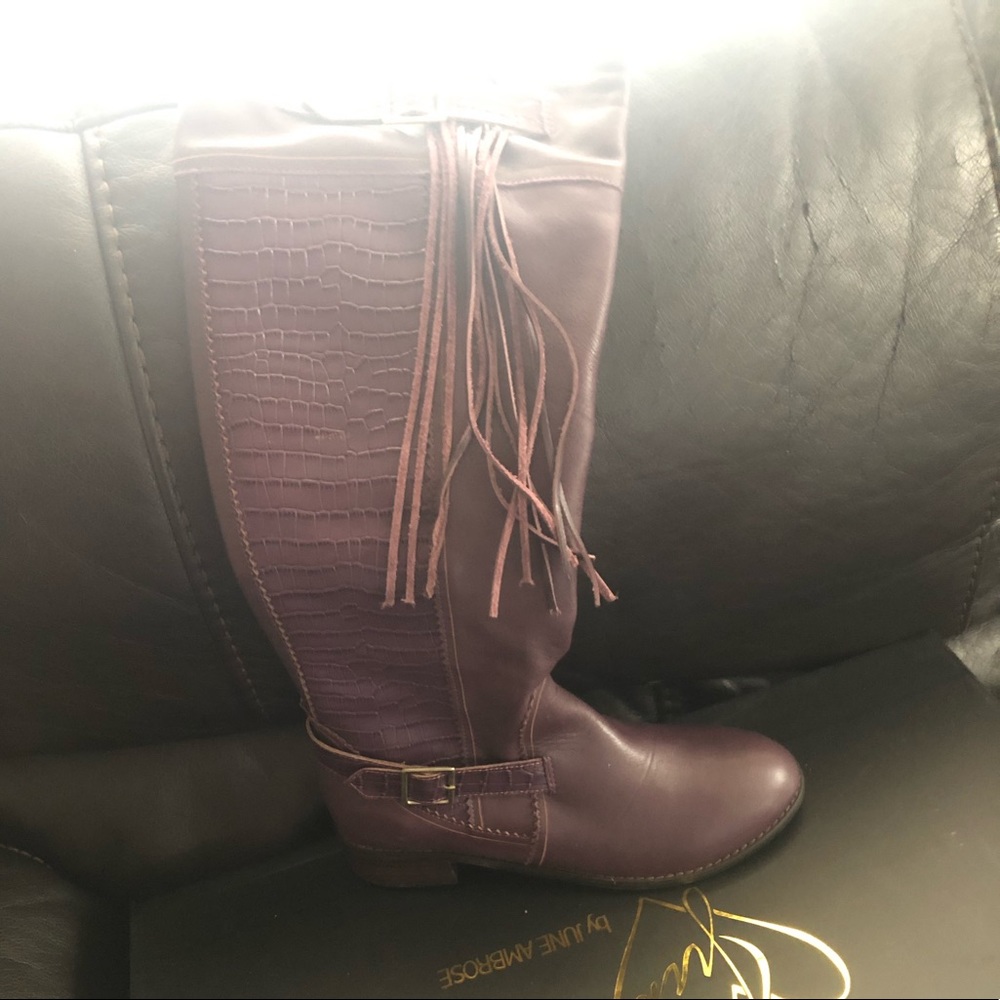 Knee high purple boots